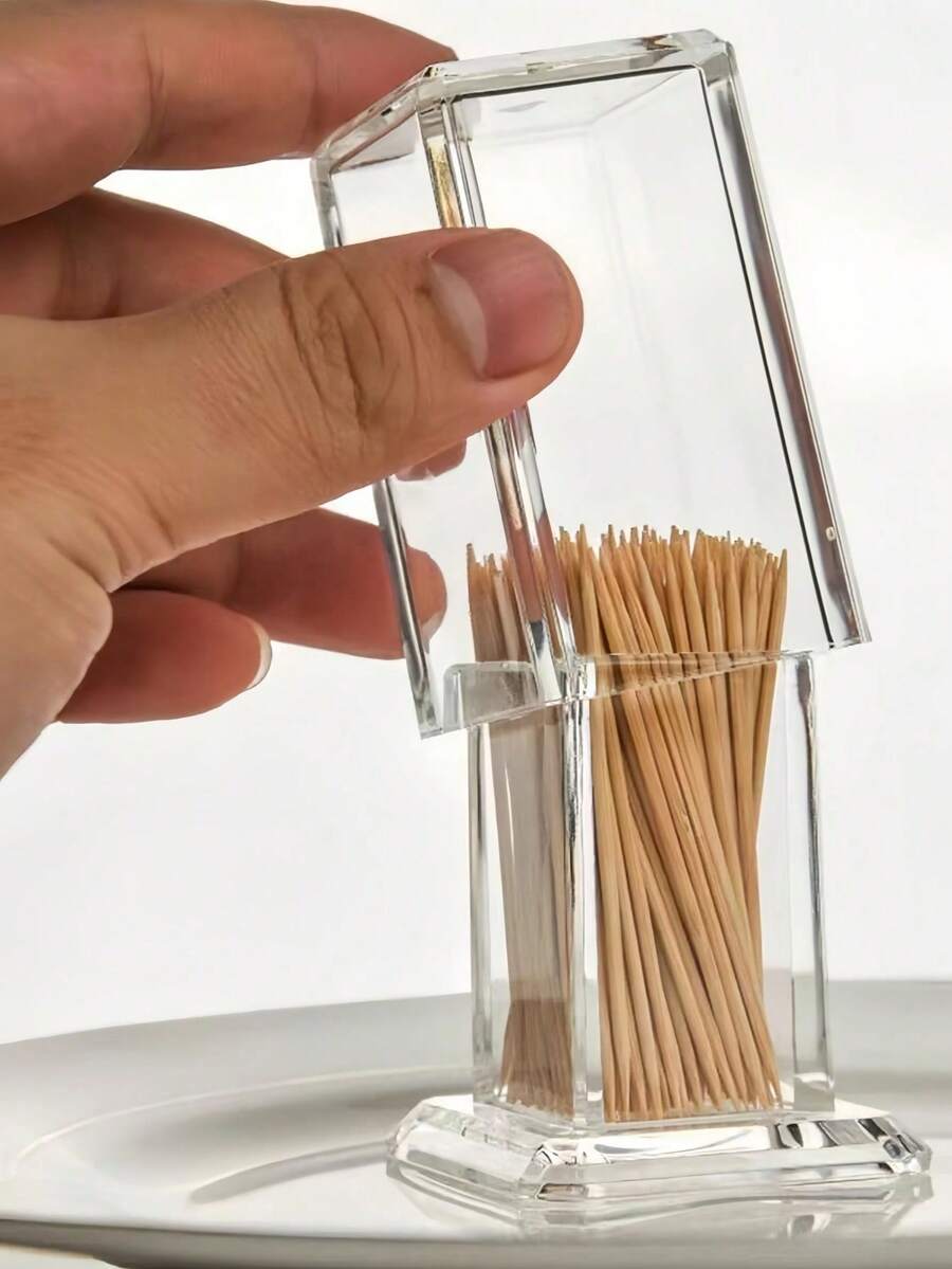 1/2‑Piece Set Simple Elegant Transparent Acrylic Toothpick Holder , Portable Clean‑Looking Storage Container , Practical Creative Toothpick Box For Home And Kitchen Countertop Tidying