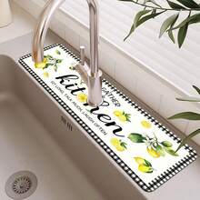 1pc Sink Faucet Absorbent Mat, Lemon Pattern Drainage Mat, Suitable For Kitchen, Bathroom Sink, Countertop, Drainage Mat, Diatomaceous Earth Material, Trimmable, Quick-Drying Mat - Multicolor - View 4