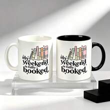 1pc 11oz My Weekend Is Fully Booked Ceramic Coffee Mug, Book Lover Retro Graphic Two‑Tone Cup, Dishwasher Reusable Drinkware, Reading Fan Daily Home Office Cup, Ideal Novelty Gift For Bookworms Readers - Multicolor - View 6