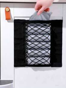 1pc Multi-Functional Breathable Mesh Wall-Mounted Trash Bag Storage Rack With Elastic Rope And Hook And Loop, Easy Installation; Suitable For Cabinet Door, Bathroom, Kitchen, Car Backrest And More, Keeps Clutter Organized, Practical Storage Solution For Home, Back To School Season, St. Patrick's Day, Easter, Mother's Day Gift Choice - Multicolor - View 11