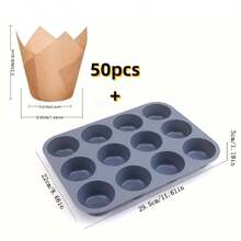 50 buah Cetakan Kue Bentuk Tulip + 1 buah Cetakan Kue Silikon Besar 12 Lubang, Cocok untuk Muffin, Brownies, dan Puding, Cetakan Kue Silikon Dapat Digunakan Kembali, Mudah Dibersihkan dan Disimpan, Pilihan Hadiah yang Bagus - View 6