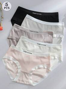 4pcs/Pack Random Japanese Letter Print Solid Color Comfortable Low Waist Sexy Student Panties For Women - Multicolor - View 8