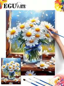 DIY Beautiful Daisy Flowers In Glass Vase (Frameless 8x12 / 16x20 Inches) Paint By Numbers Kit(Acrylic) Arts & Crafts For Adult Beginners, Home Wall Decor, And Holiday Gifts For Art Lovers - Sets - View 2