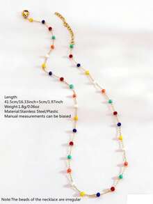 1pc Fashionable Minimalist Stainless Steel Beaded Necklace With Asymmetrical Multicolor Beads, Suitable For Men's Daily Wear - Yellow Gold - View 8