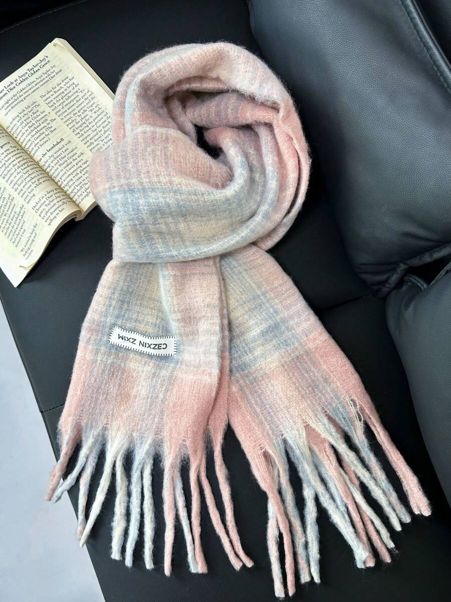 1pc Plaid Warm Decorative Tassel Scarf Suitable For Daily Use - Flowing Floral Language - View 1