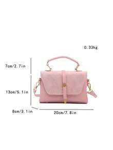 Handbag With Suede And PU Patchwork Flap Design, Structured Small Square Body Resistant To Softening And Deformation, Interior Space Can Store Phone, Lipstick, Powder, Earphones And Other Daily Essentials, Suitable For Work, Commute, Shopping, Dating And Daily Outings - Pink - View 3