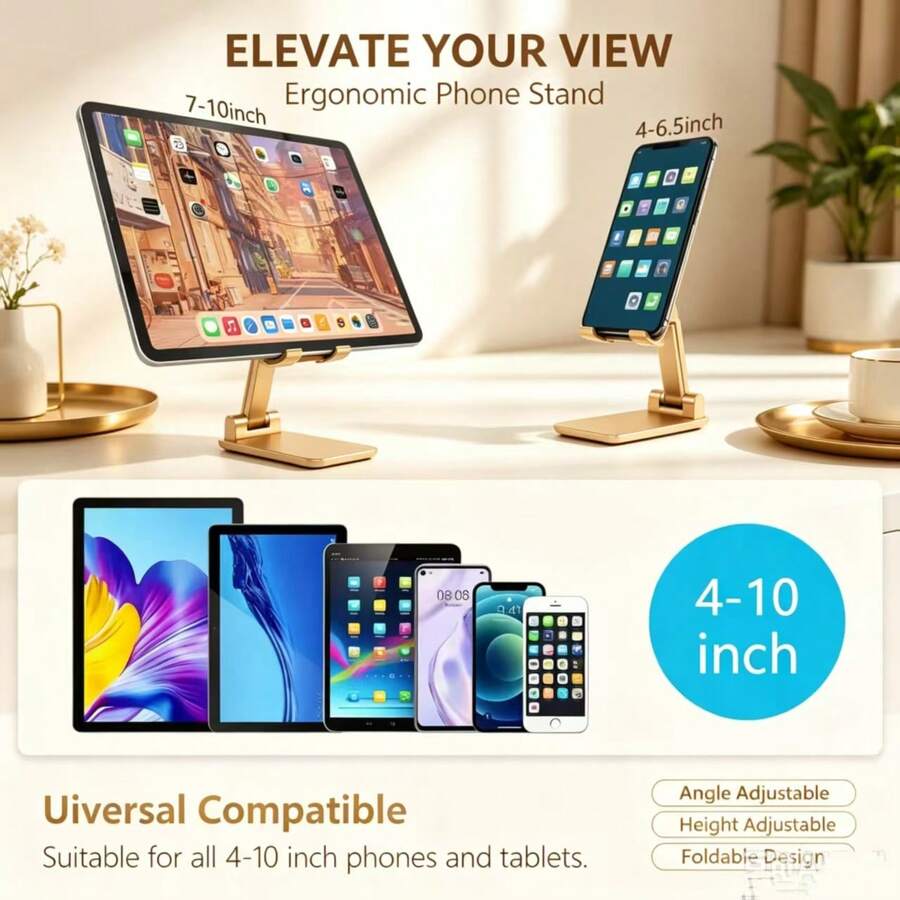 1 cái giá đỡ điện thoại gấp gọn, giá đỡ máy tính bảng để bàn điều chỉnh được, giá đỡ điện thoại để bàn di động, giá đỡ rảnh tay đa năng, đế chống trượt gấp gọn, phụ kiện văn phòng, hoàn hảo để gọi video và xem phim - A - Xem 1