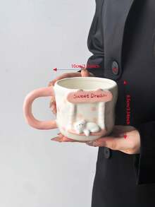 1pc Healing Sleep Cat Ceramic Mug, Large Capacity Handmade Artistic Coffee Cup, Highly Attractive Design & Embossed Cat, Hand-Painted Lines, Suitable For Coffee, Tea, Gift - Multicolor - View 11