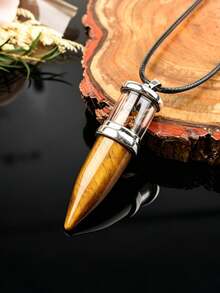 Natural Crystal Bullet Pendant Necklace, Glass Crushed Crystal Stone Necklace, Vintage Personalized Stone Accessory - Bullet Pendant - View 11