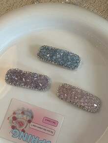 2PCS /3PCS Exquisite Sugar-Coated Rhinestone Side Hair Clips, Rhinestone-Edged Rectangular BB Side Clips, Pink Blue Purple Three Colors, Date Casual Vibe Hair Accessories - Multicolor - View 6