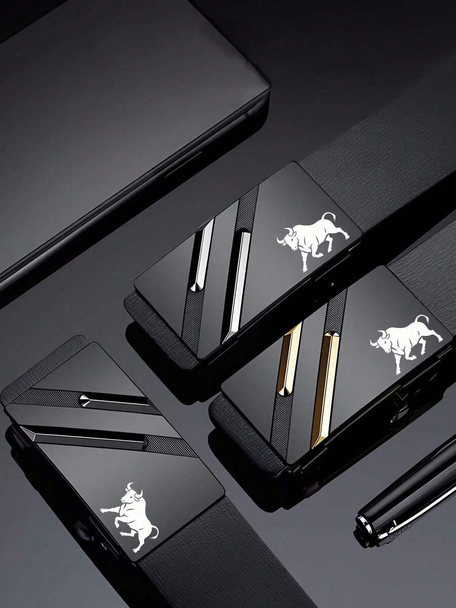 1pc Bull Pattern Double-Bar Men's Belt, Luxury Brand Ratchet Belt For Suits, Ideal Gift Choice - Bull - View 1
