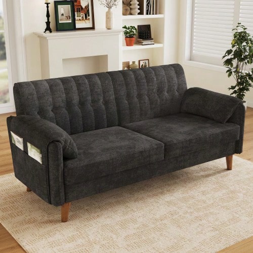 Modern 2-Seater Chenille Sofa With Thick Seat Cushion - Dark Grey - View 1