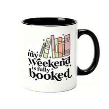 1pc 11oz My Weekend Is Fully Booked Ceramic Coffee Mug, Book Lover Retro Graphic Two‑Tone Cup, Dishwasher Reusable Drinkware, Reading Fan Daily Home Office Cup, Ideal Novelty Gift For Bookworms Readers - Multicolor - View 13