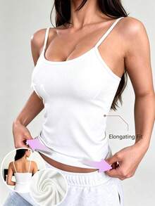 Camiseta de tirantes de unicolor para mujer, estilo ajustado de verano, camiseta interior sin mangas - Blanco - Ver 6