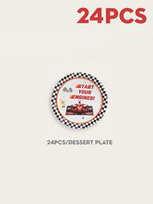 10pcs Racing Themed Disposable Dinner Plates, 7/9 Inch Party Tableware Set, Racecar Decor Disposable Paper Plates, Racing Decor & Checkered Birthday Party Plates And Napkins Set,Christmas - Multicolor - View 10