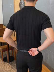 ALTZTAR 男士純色休閒百搭短袖 Polo 衫 - 黑色 - 查看 3