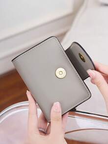 MIYIN Women's Fashion Button Design Small Wallet, Multi-Function Multi-Slot Tri-Fold Card Holder, Simple Cute Women's Coin Purse, Compact Portable Mini Wallet, Student Card Holder, Short Wallet, Cute Wallet Suitable For Women, Girls, Students - Multicolor - View 3