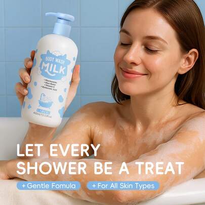 1 Pc Long Lasting Fragrance LAIKOU Milk Body Wash,400ml Hydrating Effect Basic Cleansing Moisturizing Relief For Women All Skin Types Spa