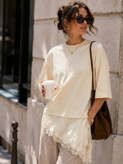 Fall Asymmetrical Lace Top Going Out Oversized Jumpers For Women Autumn Going Out Tops White Black Y2k Blouse Vintage Elegant Ladies Tops