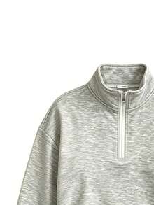 Adjustable Drawstring Hem Short Outdoor Top, Loose Fit Stand Collar Long Sleeve Sweatshirt - Grey - View 5