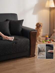 1pc Solid Color Waterproof Quilted Sofa Cover, Diamond Lattice Design, Anti-Slip And Wear-Resistant, Lightweight Yet Premium Texture. Suitable For Single, Double, And Triple Sofas, All Sizes Available. This Waterproof Sofa Cover Is Specially Designed For Pet Owners, Resistant To Cat Scratches And Dog Urine, Waterproof And Stain-Resistant, Easy To Clean With A Wipe; Black Color Is Also Less Likely To Show Dirt. Suitable For Homestays, Hotels, Offices, Pet-Owning Families, Renters And Shared Living Spaces. Machine Washable, Easy To Maintain, Effectively Blocks Water Vapor From Seeping Into The Sofa. - Black - View 8