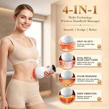 Lymphatic Detox Massager & Anti-Cellulite Massage Tool, Rechargeable Body Shaping Massager, Suitable For Legs, Arms, Abdomen, Thighs And Calves, Helps Reduce Stretch Marks And Cellulite, With Soothing Pulse, Red Light, Blue Light, Heat Therapy And Vibration Functions - White - View 5