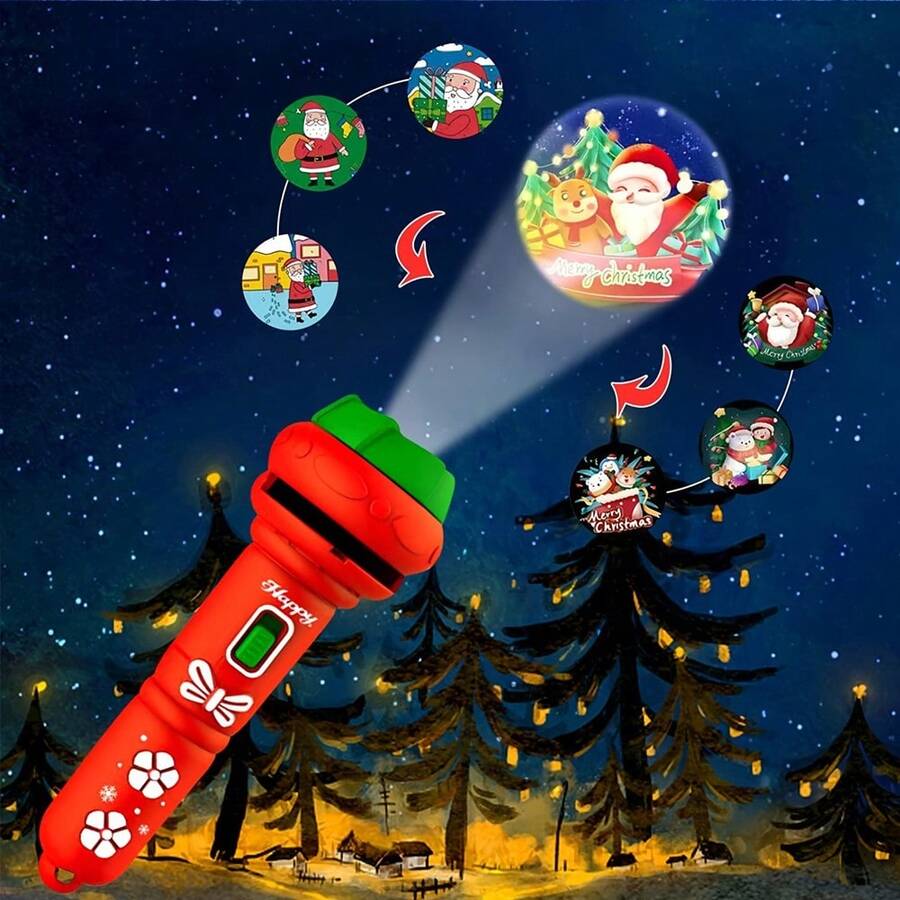 1pc Kids Christmas Projection Flashlight, 24 Patterns 2-In-1 Projection Flashlight, Santa Claus Christmas Slide Projector, Educational Toy, Christmas Stocking Filler Gift, Suitable For Children - Multicolor - View 1