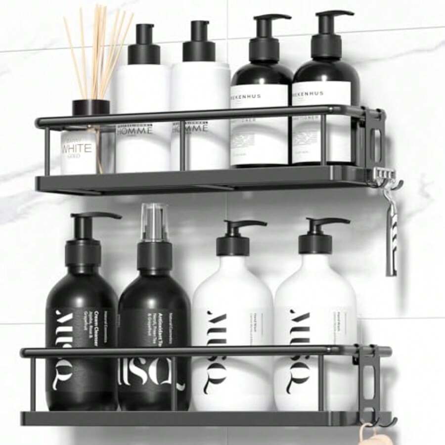 Shower Caddy Adhesive, Rustproof Shower Organizer, Large Capacity Shower Shelves For Inside Shower, No Drilling Bathroom Organizers And Storage For Home Decor 2 Pack - Black - View 1