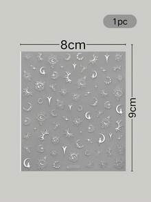 1pc Exotic Mysterious Silver Celestial Face Decor Sticker, 3D Silver Sun Moon Starburst Vintage Pattern, Create Cold Elegant Vintage Face Makeup Look, Performance Party Photoshoot Makeup Accent, Easy-To-Apply Makeup Sticker - Multicolor - View 5