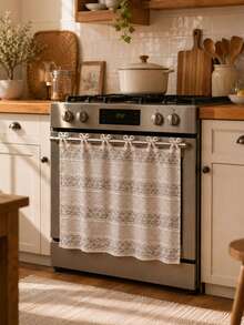 Vintage Beige Lace Oven And Dishwasher Cover, Polyester Kitchen Stove Cover With 6 Ties And Decorative Ruffle Trim, Farmhouse Bohemian Style Dust-Proof Decorative Cover, Suitable For Dishwasher, Oven, Sink And Entryway Shoe Rack - Beige - View 7
