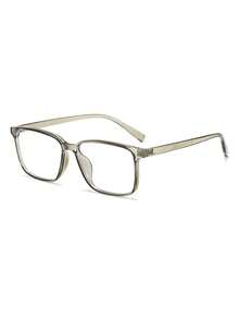 1 Pair Men's Grey-Green Square Frame Versatile Commuter Non-Prescription Glasses - Grey Green - View 2