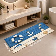1pc Nautical Pattern Printed Faux Cashmere Kitchen Mat, Absorbent Kitchen Rug, Kitchen Floor Mat, Long Runner Mat, Sink Front Mat, Suitable For Kitchen, Bathroom, Entryway, Hallway, Laundry Room And Home Decor - Multicolor - View 10