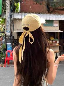 1pc Women's Y2K Embroidered Letter Striped Baseball Cap, Sweet Bowknot Design, Versatile Sports Sun Hat, Suitable For Party, Daily Wear, Back To School Gift - Multicolor - View 2