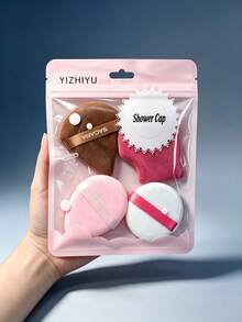 4 Pieces Multi‑Shape Velvet Powder Puff Set Soft Cosmetic Makeup Blending Puffs For Face Makeup, Random Color - Multicolor - View 3