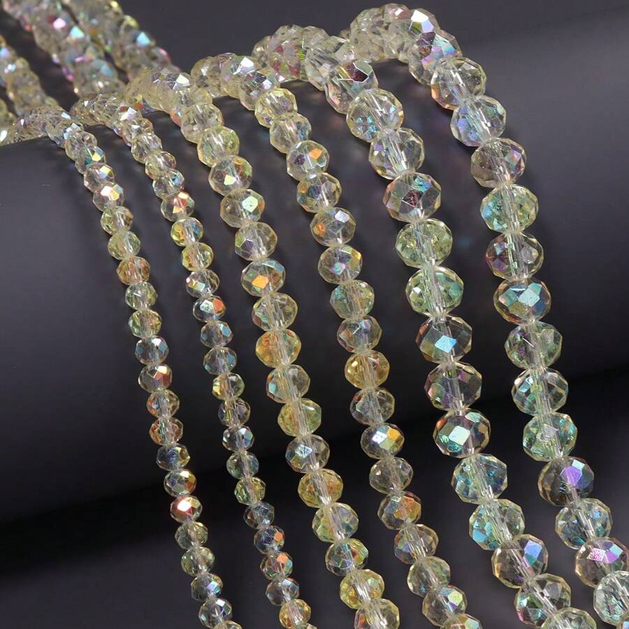 1串 4/6/8mm 黃色鍍層奧地利水晶珠，亮面奢華多面穿孔玻璃珠，散珠，適用於珠寶製作、DIY手鍊、手工項鍊、耳環、手工藝配件