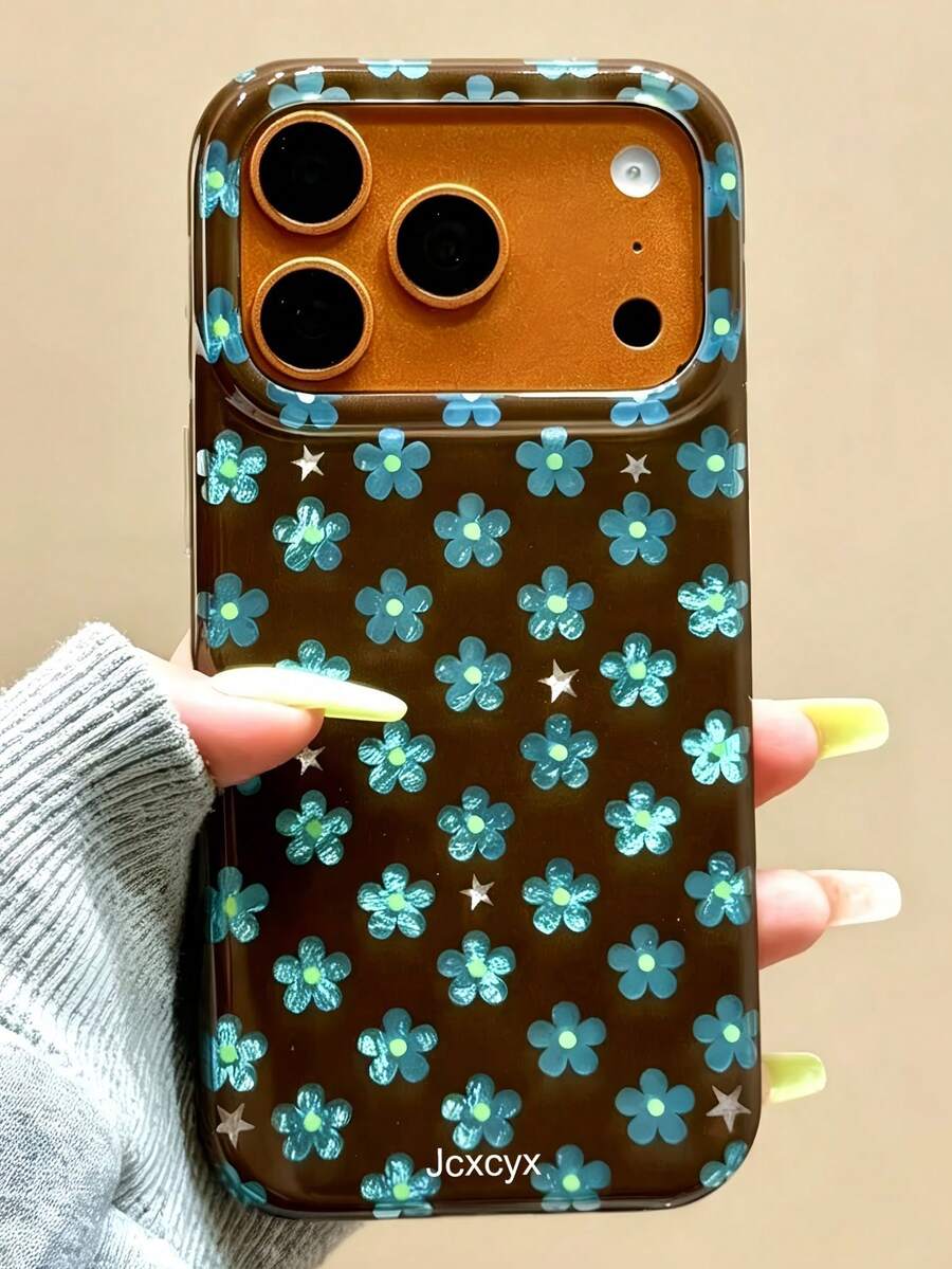 Vintage Fashion Autumn Floral Glacier Pattern Phone Case Compatible With IPhone 18 Pro Max 18 Pro 17 Pro Max 17 Pro 17 16 15 14 Plus 13 12 11 16 15 Minimalist Geometric Floral Aesthetic Glossy Protective Shell - Blue Flowers - View 1