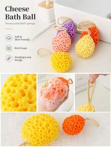 Honeycomb Bath Sponge, Cheese Bath Sponge, Skin-Friendly And Comfortable, Non-Disintegrating Soft Sponge, Foaming Bath Ball, Expands When Wet, With Hook For Easy Storage, Bathroom, Bathroom Accessories, Shower Essentials, House Essentials, Bath Sponge - View 2
