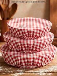 3PCS Multi-Size Reusable Bowl Covers, For Christmas Holiday Bread Fermentation, Red And White Plaid Pizza Dough Covers, Suitable For Parties, Elastic Covers, Suitable For Yeast Fruit Salad (0.5-0.8cm Plaid Mixed) - Red - View 2