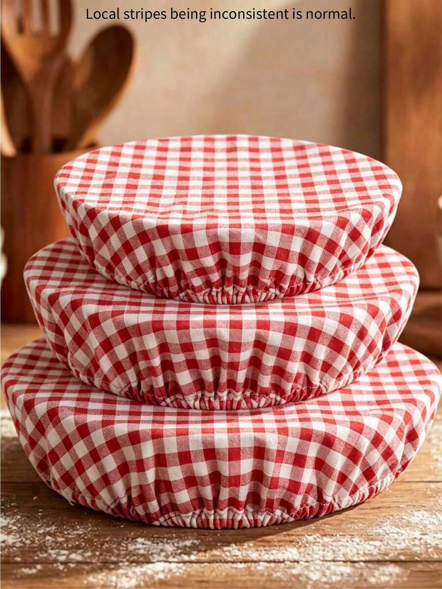 3PCS Multi-Size Reusable Bowl Covers, For Christmas Holiday Bread Fermentation, Red And White Plaid Pizza Dough Covers, Suitable For Parties, Elastic Covers, Suitable For Yeast Fruit Salad (0.5-0.8cm Plaid Mixed)
