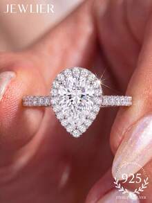 1pc 925 Sterling Silver Teardrop Diamond Engagement Ring, Promise Ring, Eternity Ring, Exquisite Jewelry Gift For Women - Silver - View 2