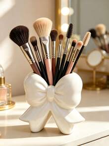 Cute Bow Shape Makeup Brush Holder, Ceramic Cosmetic Storage Organizer, Desktop Vanity Container For Brushes, Lipsticks, Beauty Supplies, Dresser Decor Accessory - Multicolor - View 11