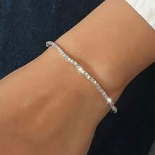 1pc Women's Rhinestone Tennis Chain Elastic Bracelet, Minimalist Casual Versatile, Suitable For Daily Wear, Date, Party And Casual Outfits - Multicolor - View 2