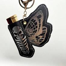1PC New Dark Skeleton Lighter Leather Case Keychain, Vintage Butterfly Print PU Leather Protective Cover, Portable Bag Pendant Accessory, Smoking Accessory - 1PC - View 6