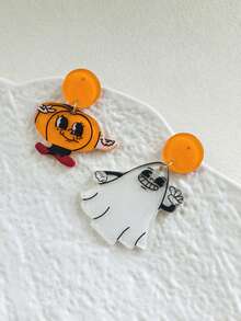 1 đôi bông tai mặt dây chuyền in hình bí ngô ma mặt đáng yêu thiết kế Halloween - Nhiều màu - Xem 4