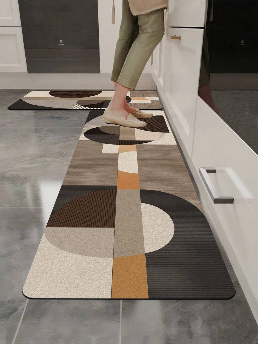 1pc Morandi Color-Block Geometric Half-Circle Patchwork 3.5mm Soft Rubber Kitchen Mat, Dirt-Resistant And Comfortable, Suitable For Entryway, Indoor/Outdoor Door Mat, Bathroom Mat, Hallway Rug, Small Carpet - Multicolor - View 1