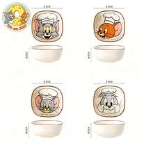 TOM AND JERRY. 1pc Official Authentic Super Cute Ceramic Small Square Bowl, Thickened Heat-Resistant Seasoning Dish, Long-Lasting Non-Fading Underglaze Color, Multi-Purpose Bowl For Snacks / Side Dishes / Dipping Sauces - Multicolor - View 5