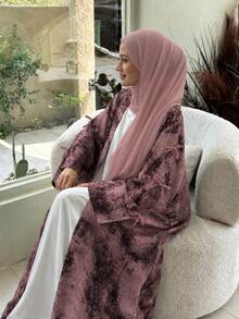 Hafizah Modest Fashion Women's Muslim Chiffon Printed 2 Pieces Set With Hijab, Summer Casual Outerwear - Red - View 3