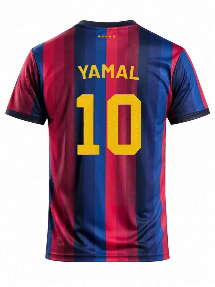 Barca Style Customized Men's Soccer Jersey & Customizable Name & Number & Round Neck Lightweight Sports Top & Breathable, Moisture-Wicking, Quick-Drying & Training, Casual, Gift - Multicolor - View 5