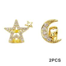2pcs Personalized Fashion Hip-Hop Style Hollow Star & Moon Micro-Inlaid Rhinestone Women's Copper Teeth Grillz, Holiday Gift, Fun Photo Prop - Star - View 6