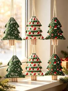 1pc Tree-Shaped Drawstring Storage Bag, Christmas Print With Hanging Rope Detail, Decorative Storage & Gift Packaging, Christmas Tree Ornament, Suitable For Christmas Party, Home Fireplace & Window Decor - Multiple Colors and Styles - View 9